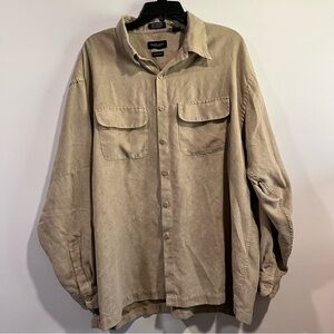 Van Heusen Men's Light Beige Button-Front soft suede XL 17-17.5
